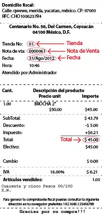 Facturacion Telas Junco Ticket de Ejemplo