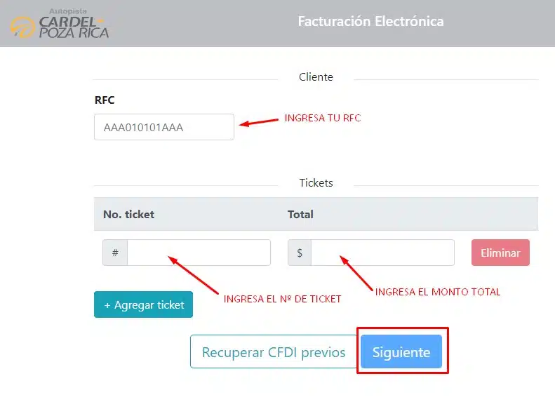 Autopista Cardel Poza Rica Facturacion Datos Ticket