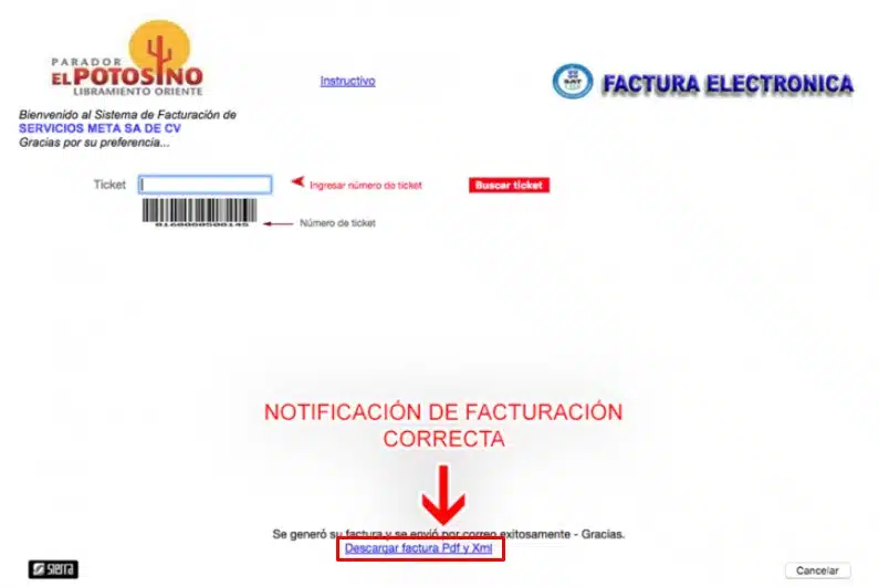 Facturacion Parador el Potosino Descargar factura PDF