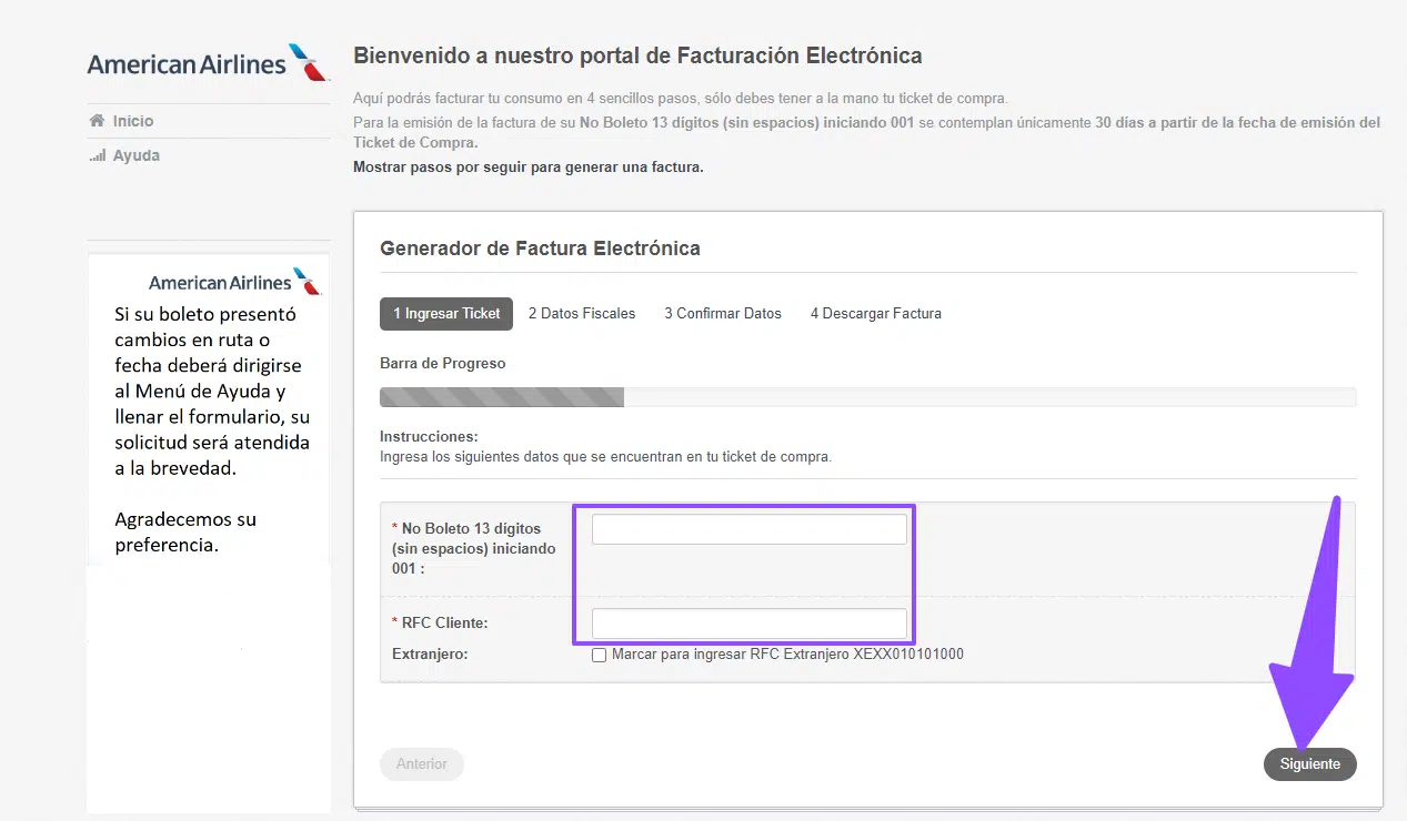 como facturar american airlines