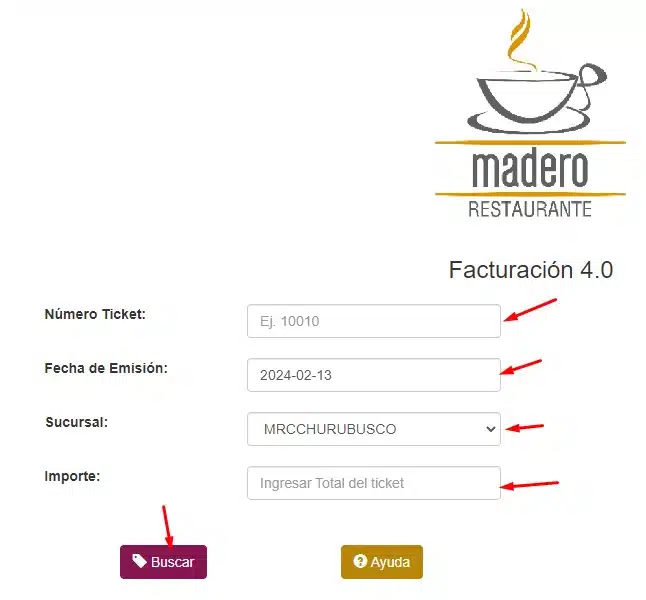 Facturacion Restaurante Madero Datos del ticket