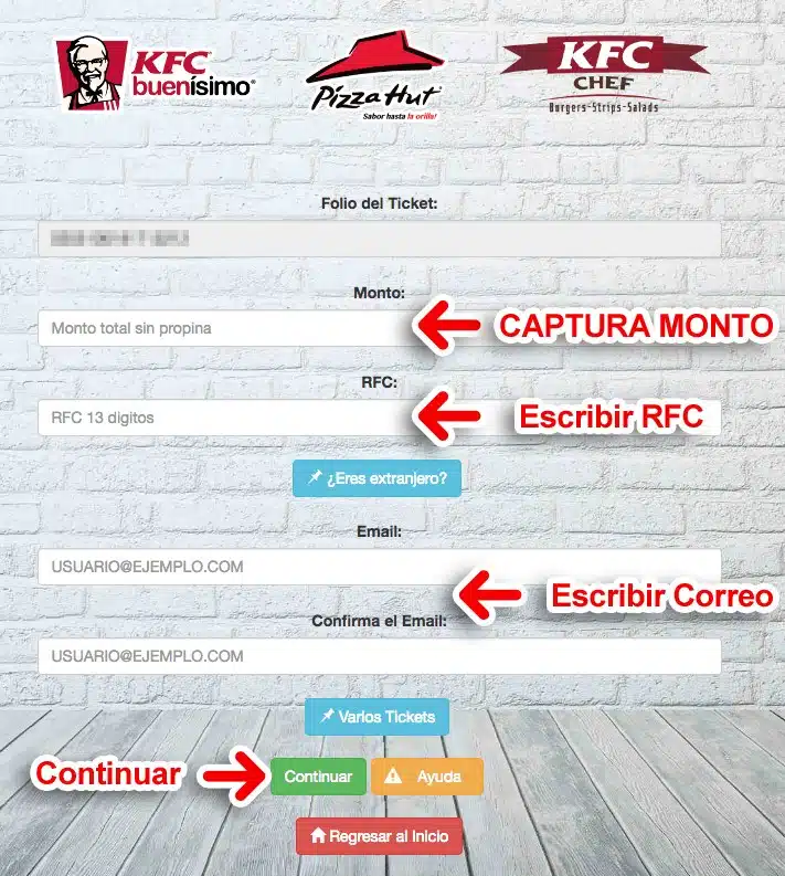 Facturar KFC Monterrey Datos Ticket